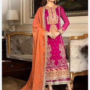Asim Jofa XXL Pink and Orange Embroidered Traditional Outfit